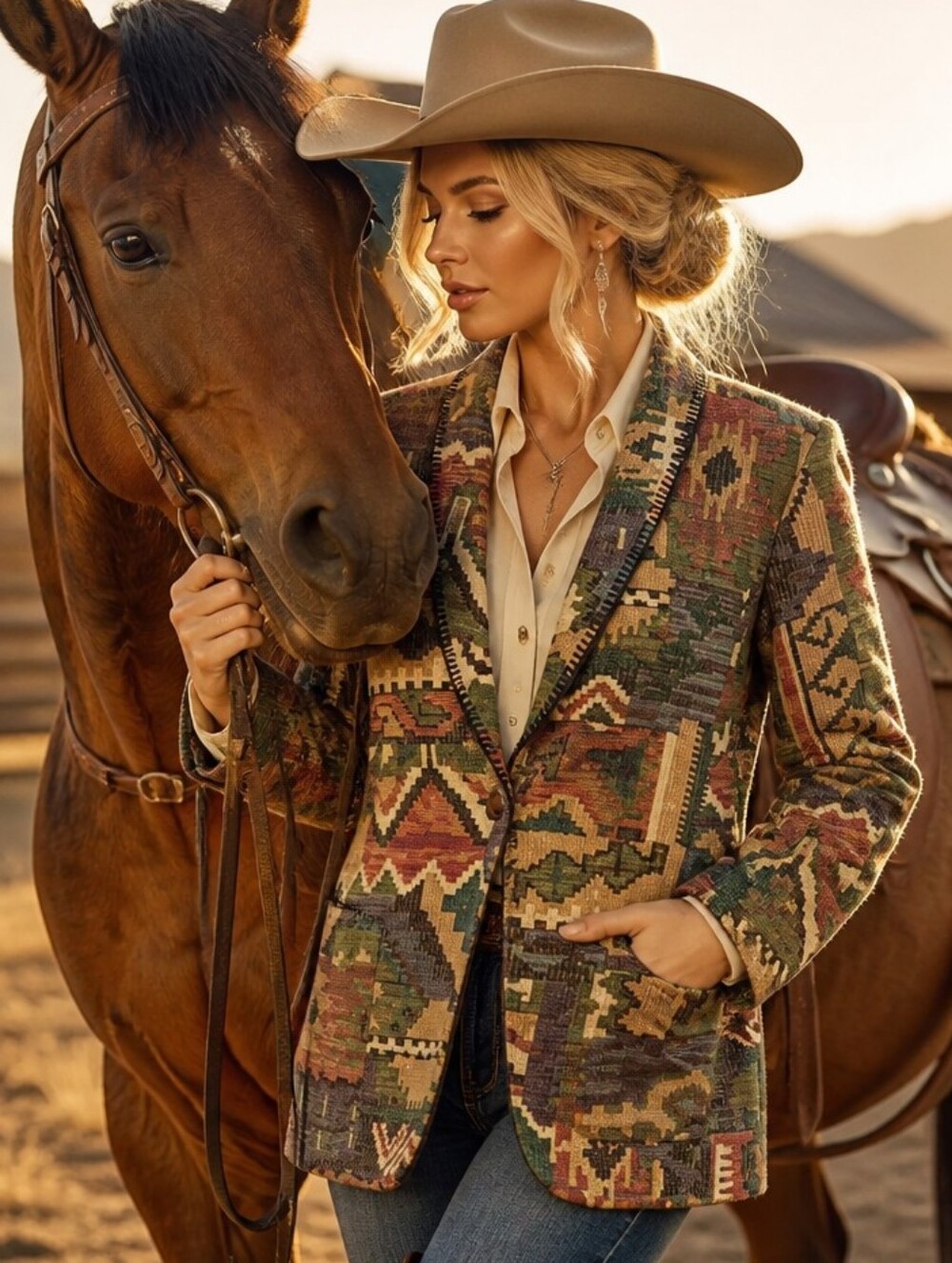 Circle T Multicolor Southwestern Woven Blazer